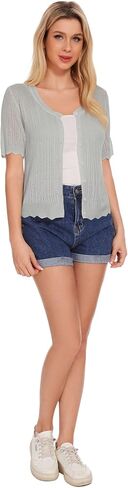 Women's Short Sleeve Summer Hollow Out Crew Neck Button Down Cardigan Sweater in Saudi Arabia