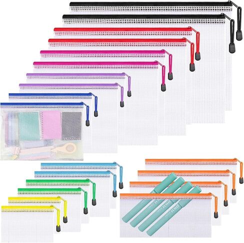 Mesh Zipper Pouch,Waterproof Zipper Bags,18pcs Document Folders,for Puzzle Board Game Storage,for School Office Supplies. in Saudi Arabia