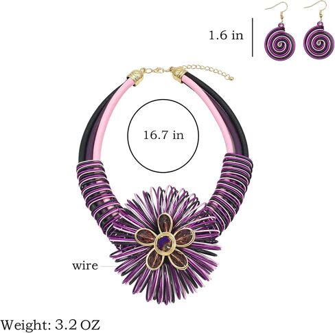 RUIYIMING Statement African Necklace For Women African Jewelry Costume Earring Sets Tribal Fashion Colorful Big Rhinestone Crystal Pendent Collar Choker Bold Chunky Bib Handmade（color） in Kuwait