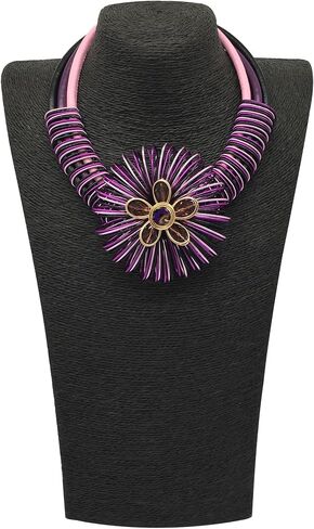 RUIYIMING Statement African Necklace For Women African Jewelry Costume Earring Sets Tribal Fashion Colorful Big Rhinestone Crystal Pendent Collar Choker Bold Chunky Bib Handmade（color） in Kuwait