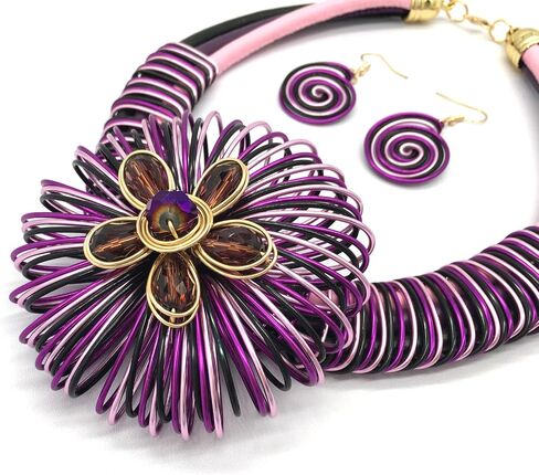 RUIYIMING Statement African Necklace For Women African Jewelry Costume Earring Sets Tribal Fashion Colorful Big Rhinestone Crystal Pendent Collar Choker Bold Chunky Bib Handmade（color） in Kuwait