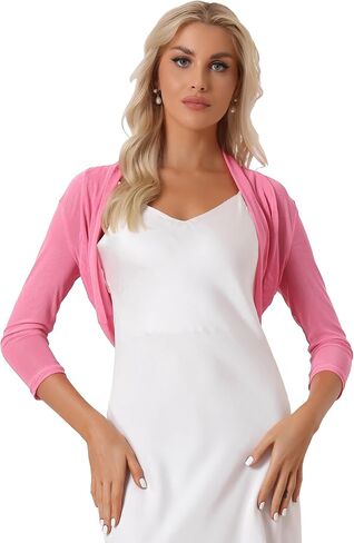 Allegra K Women's Elegant 3/4 Sleeves Open Front Short Cardigan Semi Sheer Mesh Bolero Shrug Crop Top in Saudi Arabia