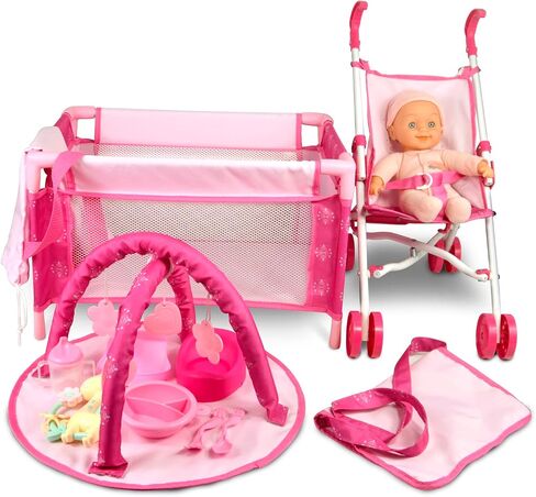 Anivia Doll Bed Furniture 2 Function Toy, Doll Bed and Doll Swings Together for 18 inches Baby Girl Dolls, Baby Doll Crib with Bottom Tray Pink in Kuwait