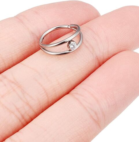 F136 Titanium 20/18g Diamond Double Nose Helix Rings Hoop for Single Piercing for Women Men 8/10mm Implant Grade Hypoallergenic Septum Daith Cartilage Nostril Aretes Para La Nariz in Saudi Arabia