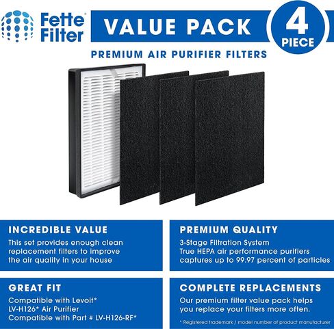 Fette Filter - Premium Air Purifier Replacement Filter Set, Compatible with Levoit LV-H126 Air Purifier (1 Hepa 3 Carbon) in Saudi Arabia