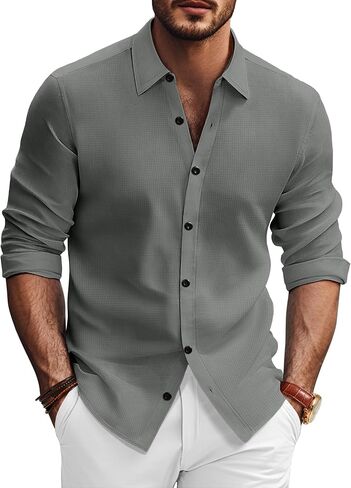 PJ PAUL JONES Mens Long Sleeve Button Down Shirts Wrinkle Free Stretch Untucked Dress Shirts Business Casual Shirt in Saudi Arabia