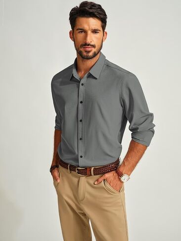 PJ PAUL JONES Mens Long Sleeve Button Down Shirts Wrinkle Free Stretch Untucked Dress Shirts Business Casual Shirt in Saudi Arabia