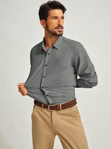 PJ PAUL JONES Mens Long Sleeve Button Down Shirts Wrinkle Free Stretch Untucked Dress Shirts Business Casual Shirt in Saudi Arabia