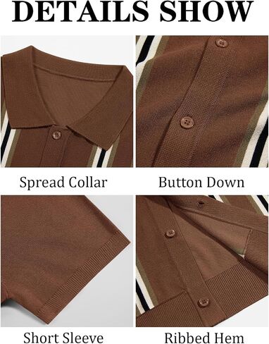 Runcati Mens Knit Polo Shirts Striped Vintage Short Sleeve Shirt Button Down Casual Slim Fit Sweater in Saudi Arabia