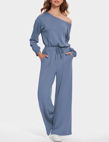 Women's Jumpsuits Dressy Casual Off Shoulder Long Sleeve Wide Leg Pants Romper One Piece Outfits with Pockets in Saudi Arabia