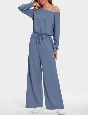 Women's Jumpsuits Dressy Casual Off Shoulder Long Sleeve Wide Leg Pants Romper One Piece Outfits with Pockets in Saudi Arabia