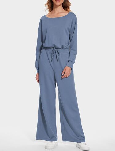 Women's Jumpsuits Dressy Casual Off Shoulder Long Sleeve Wide Leg Pants Romper One Piece Outfits with Pockets in Saudi Arabia
