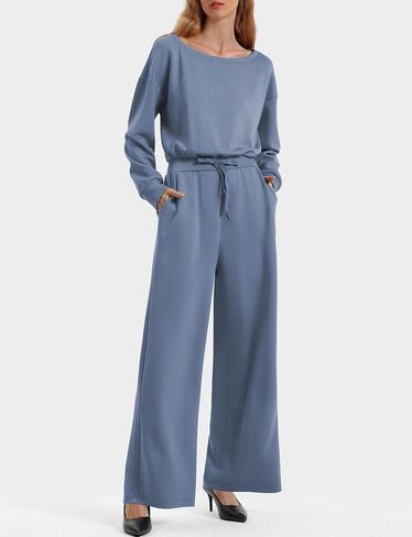Women's Jumpsuits Dressy Casual Off Shoulder Long Sleeve Wide Leg Pants Romper One Piece Outfits with Pockets in Saudi Arabia