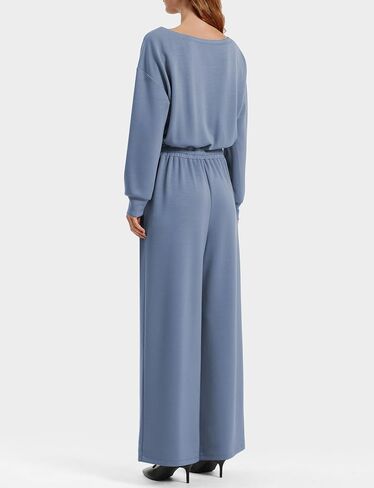 Women's Jumpsuits Dressy Casual Off Shoulder Long Sleeve Wide Leg Pants Romper One Piece Outfits with Pockets in Saudi Arabia