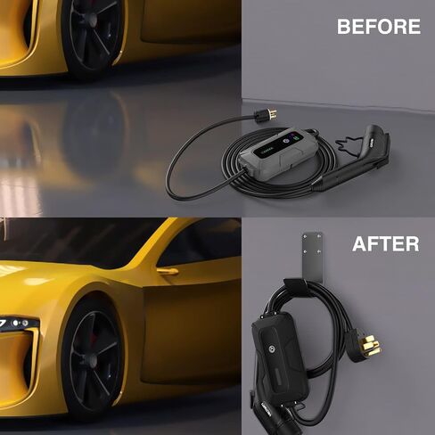 EV Charger Cable Holder, Wall-Mount J-Hook, Electric Vehicle Charger Holster, 304 Stainless Steel Material, Black in Saudi Arabia