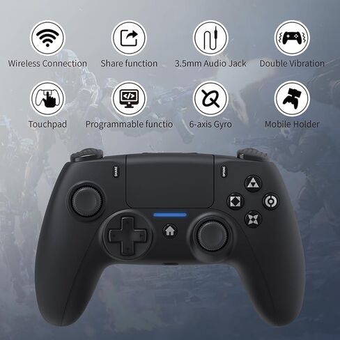 وحدة التحكم اللاسلكية ShanWan لجهاز PS4/ Silm/Pro. لوحة ألعاب لاسلكية عن بعد متوافقة مع أجهزة الكمبيوتر/PS4. بطارية مدمجة بقدرة 600 مللي أمبير في الساعة مع صدمة مزدوجة/مقبس 3.5 ملم/مستشعر 6 محاور/أزرار خلفية (أبيض وأسود) in Kuwait