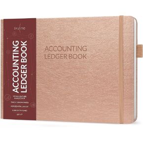 Skyline Accounting Ledger Book – Columnar Log Journal for Personal & Small Business Bookkeeping – Money Expense Log, Hardcover 10x7" (Rose Gold)