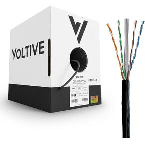 Voltive Cat6 Outdoor (CMX), 1000ft, Black - UV Resistant - Solid Bare Copper Bulk Ethernet Cable - UTP - 600MHz - UL Certified & ETL Verified