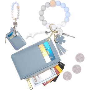 DOMUUH Keychain Wallet, Wristlet Wallets for Women, Key Chains Women for Car Keys, Easy to Carry Silicone Key Ring Bracelet with Card Wallet（Pink）