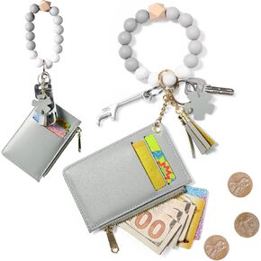 DOMUUH Keychain Wallet, Wristlet Wallets for Women, Key Chains Women for Car Keys, Easy to Carry Silicone Key Ring Bracelet with Card Wallet（Pink）