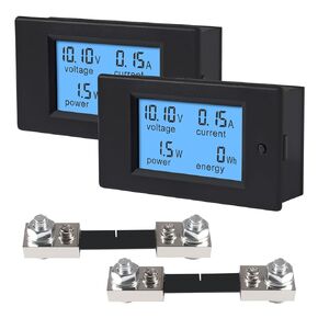 2 Pack DC 6.5-100V 0-20A LCD Display Digital Ammeter Voltmeter Multimeter Current Voltage Power Energy Battery Monitor Amperage Meter Gauge