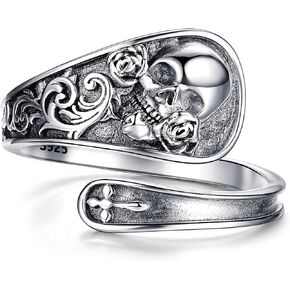ZLILIJAN Skeleton Ring 925 Sterling Silver Skull Spoon Ring Love Heart Skeleton Hand Ring for Rock Biker Halloween Gothic Jewelry for Women in Kuwait