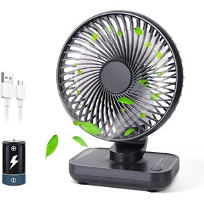 Small Oscillating Fan 3600mAh, Battery Operated Fan,Rechargeable Fan,Small battery powered fan ,Small fan, Oscillating Fan,Dual Adjustable Angle Desktop Air Circulate Fan with 4 Speed for Home Office
