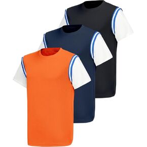 HIBETY Boy's 3 Pack Athletic T-Shirts, Kid's Short Sleeve Quick Dry Tech Workout Tees, Gym Exercise Stretch Fabric Tops