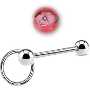 14G Captive Barbell Tongue Ring For Tongue Piercing, Slave Tongue Ring, Surgical Steel Tongue Jewelry For Women and Men