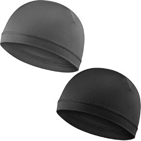Skull Cap 2 Pcs Soft Beanie Hats Lightweight Beanie Sleep Hats Breathable Helmet Liner Stretchy Headwear Cooling Cycling Cap Multifunctional Skullies Cover Black