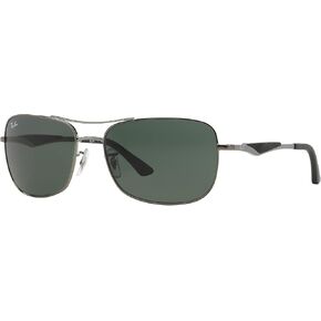 Ray-Ban Men's RB3515 Square Sunglasses, Gunmetal/Dark Green, 61 mm