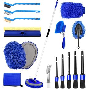 62'' Car Wash Brush Kit Mitt Mop Sponge with Long Handle, 1 Chenille Scratch-Free Replacement Head, Windshield Window Squeegee,Car Duster,Car Detailing Brushes,Tower,Car Cleaning Kit for Cars RV Truck