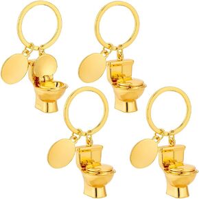 PH PandaHall 4pcs Toilet Novelty Keychain, Mini Key Charms Funny Key Ring Metal Toilet Seat Model Keychain Handbag Purse Pendant for Home Car Key Organization Bag Decor Gift Prize, Platinum