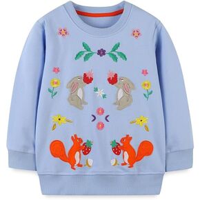 FreeLu Girls Cotton Pullover Sweatshirts Kids Cute Cartoon Printed Crewneck Tops in Kuwait