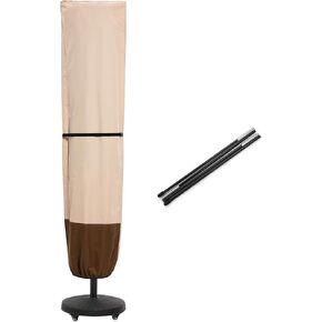 SUPERJARE Patio Umbrella Cover with Rod for 7 to 11 Ft Umbrellas & 15 Ft Double-Sided Umbrellas, 600D Protective Waterproof Cover with Zipper, Beige & Brown