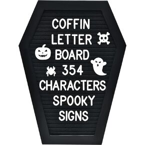 Coffin Letter Board - 354 Characters Spooky Halloween Characters with Wooden Stand and Canvas Bag - 10x7 Inches Small Size - Felt Message Board for Home Office Halloween Supplies & Decor (Black)