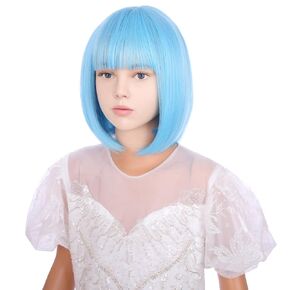 Kids Blonde Wig with Bangs Ash Blonde Child Wig Girls Short Bob Wig Strawberry Blonde Bob Wig for Kids Synthetic Wigs with Wig Cap