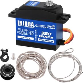 INJORA 35KG Digital Winch Servo with Winch Spool Kit for SCX10 PRO, Waterproof 360 Rotation 25T