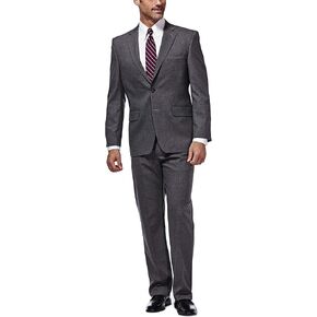 Haggar Men's J.m Premium Performance Stretch Stria 2-Button Suit Separate Coat, Dark Heather Grey, 44L with Plain Front Suit Separate Pant, Dark Heather Grey, 34Wx30L