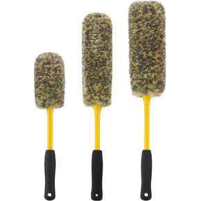 Car Wheel Tire Rim Woolies Brush Kit for Car Detailing Cleaning, Ultimate Car Wheel Wash Soft Auto Multifunctional Brushes Tools 3PCS(Yellow)