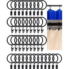 40 Pack Black Curtain Rings, Rustproof Metal Curtain Hooks Curtain Clips with Rings, 1.26" Interior Diameter Curtain Rings with Clips, Ring Clips for Curtains, Hats, Bows, Towels