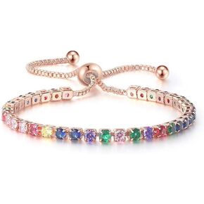 Rainbow Tennis Bracelet for Women, Crystal Beads, 925 Sterling Silver