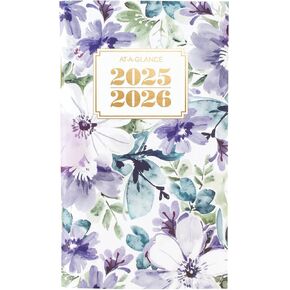 AT-A-GLANCE 2025-2026 Planner, 3-1/2" x 6", Pocket Size, 2 Year Monthly Planner, Badge, Floral (1722F-021-25)