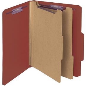 Smead Pressboard Classification File Folder with SafeSHIELD Fasteners, 2 Dividers, 2" Expansion, Letter Size, Red, 10 per Box (14075)