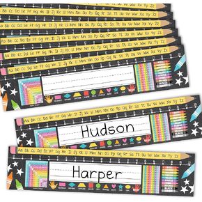 Hadley Designs 25 Colorful Teacher Name Plate for Desk Name Tags Classroom Kindergarten, Student Desk Name Plates for Classroom, Number Lines for Students Desk, Name Plate for Desk Kids Name Plates