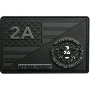 Gun Permit 2nd Amendment 1791 USA Constitution Hook Patch [3D-PVC Rubber- 3.5 inch-MG-9]