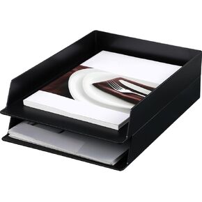 Wenqik 4 Pcs Stackable Paper Trays Rectangular Plastic Desk Holder Desktop Document File Organizer Storage Letter for Office Classroom (Black)