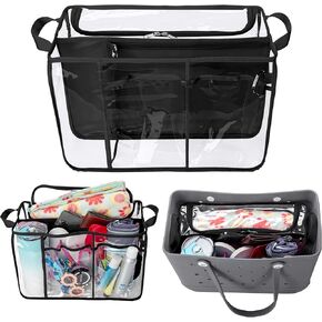 Clear Beach Bag Organizer Insert Compatible with BOGG BAG Original X Large, Zipper Organizer Liner Compatible with BOGG BAG Original X Large, Insert Divider Pouch with 2 Compartments, Black