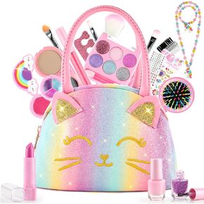 Kids Makeup Kit for Girl, Kids Washable Makeup Girls Toys, Girls Makeup Kit for Kids with Cute Cat Bag, Real Make up Set for Kid Little Girls Toddlers Princess Christmas Birthday Gifts Age 3-6-8-10-12