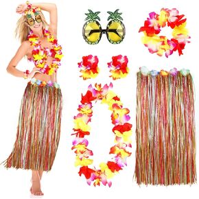 Grass Skirt for Adults, Women, Grils Hula Skirt for Hawaiian Luau Party Outfits with Flower Leis and Sunglasses in Saudi Arabia